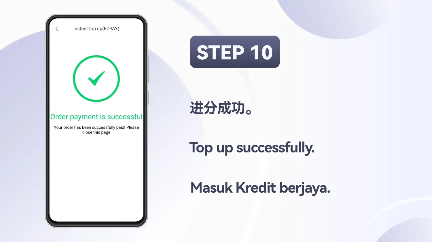 Skrin pengesahan yang memaparkan “Order payment is successful”