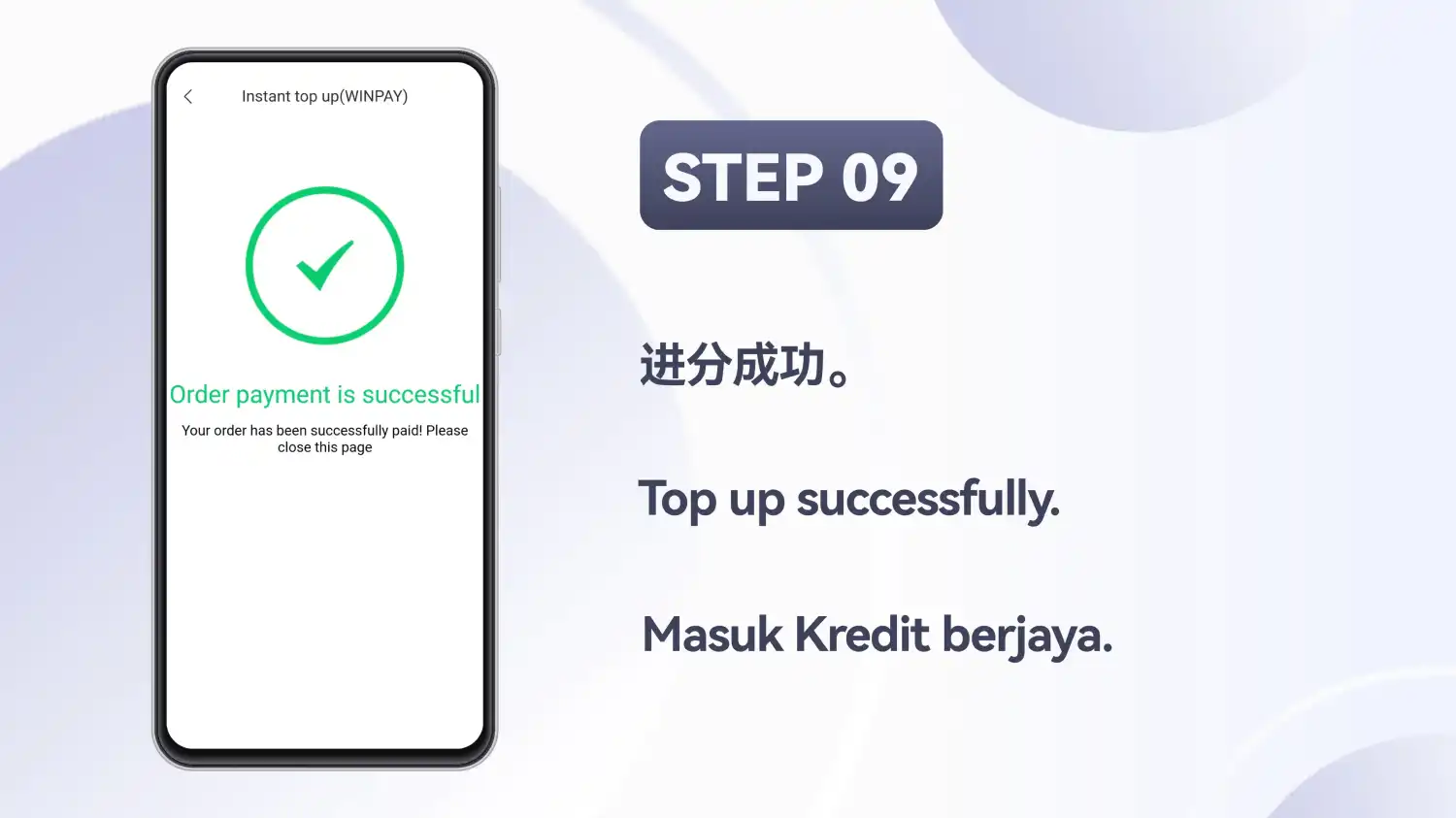 Skrin pengesahan yang memaparkan “Order payment is successful”
